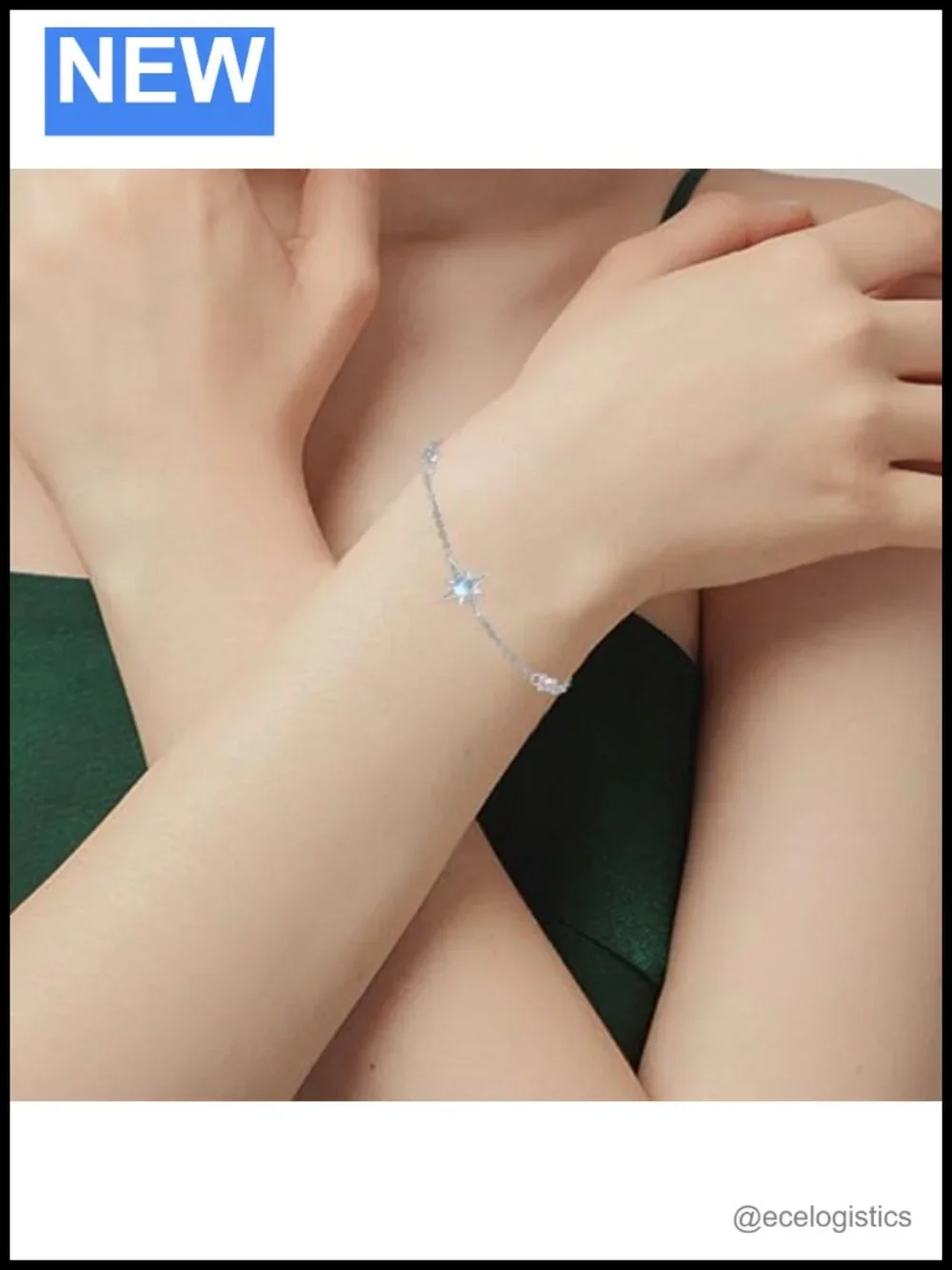 925 Sterling Silver Moonstone Star Link Bracelet Adjustable Gift for Her